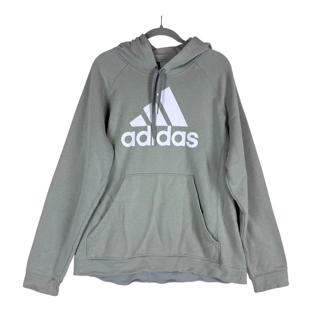 Adidas Hoodie Mens‎ XL Gray Pullover Fleece Big Logo Kangaroo Pocket Athletic